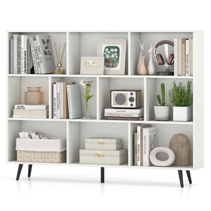 Giantex 10 Cube Bookcase with 5 Metal Legs for Living Room - 55" x 9.5" x 42" - Image 1