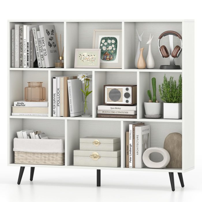Giantex 10 Cube Bookcase with 5 Metal Legs for Living Room - 47" x 9.5" x 42" - Image 1