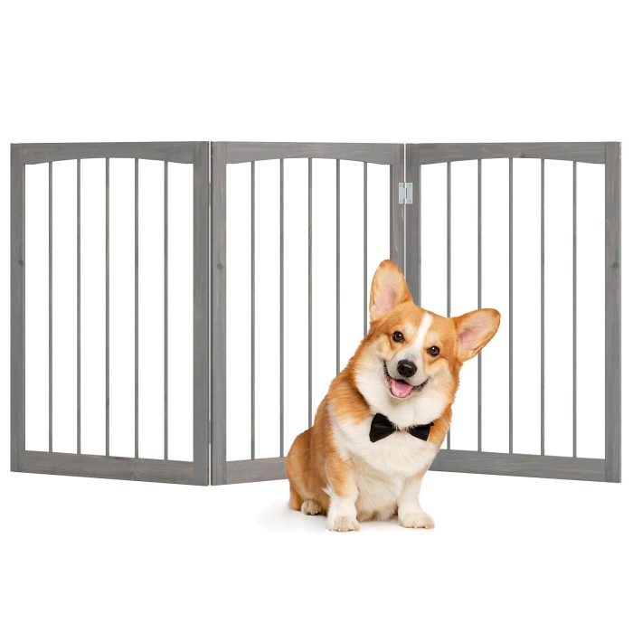 Giantex Freestanding Dog Gate for Small Medium Dogs - Gray - Image 1
