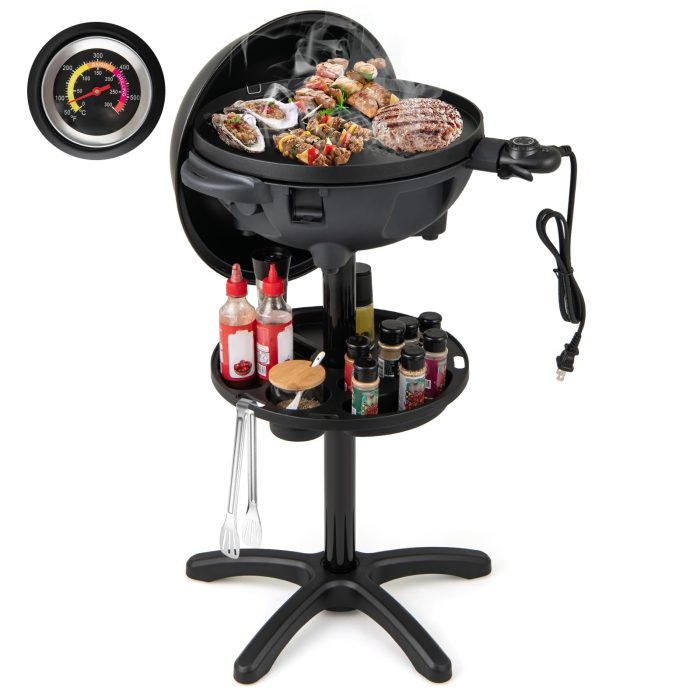 Giantex 1200W Electric BBQ Grills Outdoor Cooking with Lid & Thermometer - Image 1