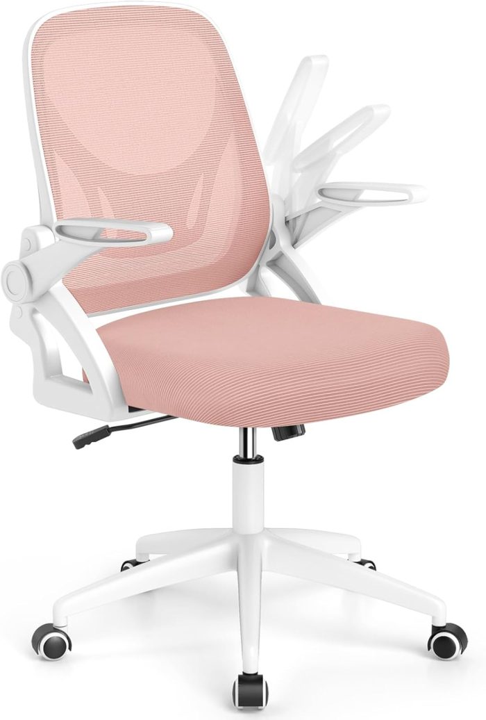Giantex Ergonomic Desk Chair with Flip-up Arms & Lumbar Support - Pink - Image 1