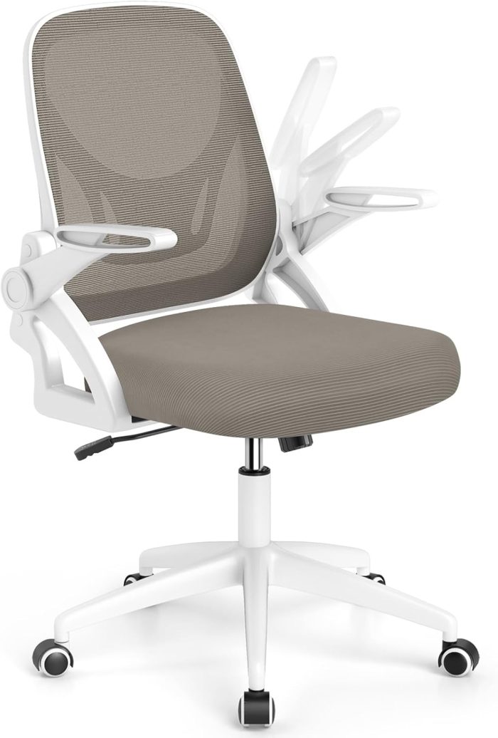 Giantex Ergonomic Desk Chair with Flip-up Arms & Lumbar Support - Khaki - Image 1
