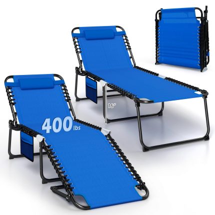 Giantex Lounge Chair Outdoor with 4 Adjustable Positions - 2 Navy