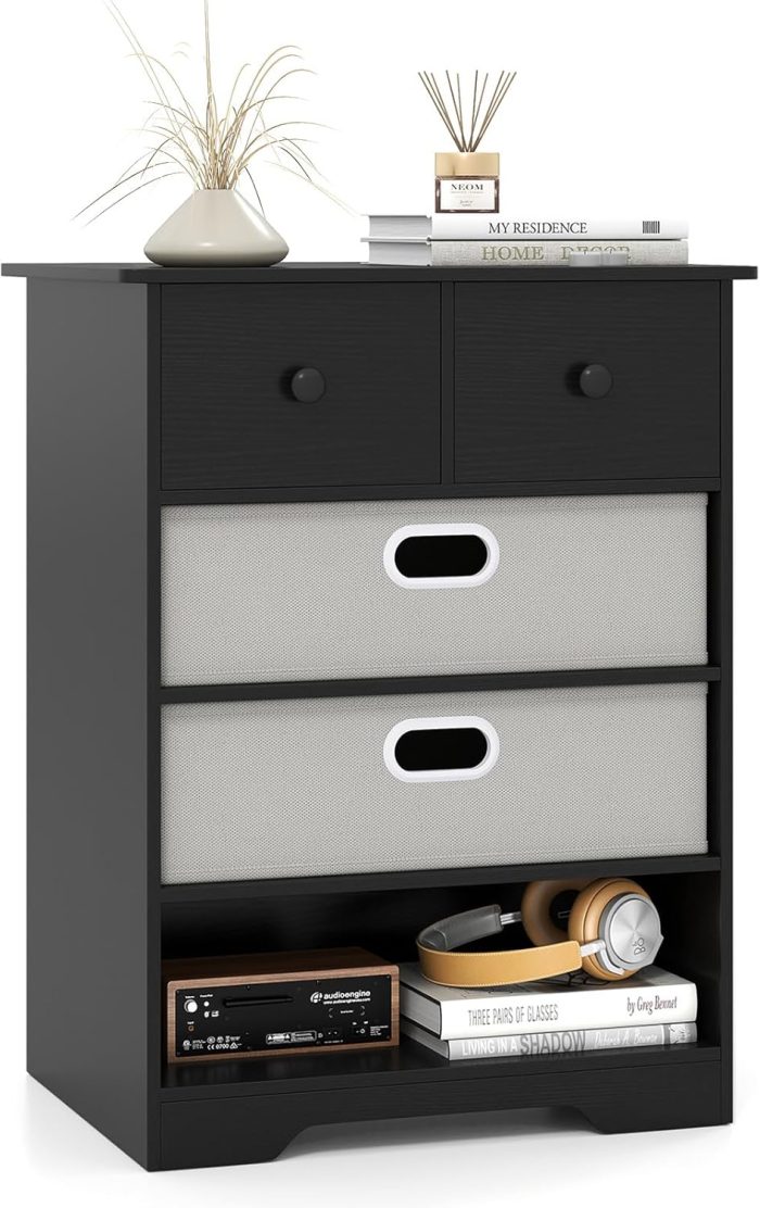 Giantex Nightstand with 4 Storage Drawers - Black - Image 1