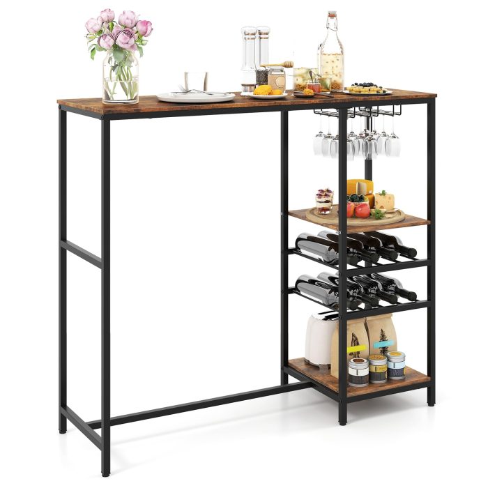 Giantex 48" Bar Table with Storage Shelves for Kitchen Living Room Dinette - Image 1