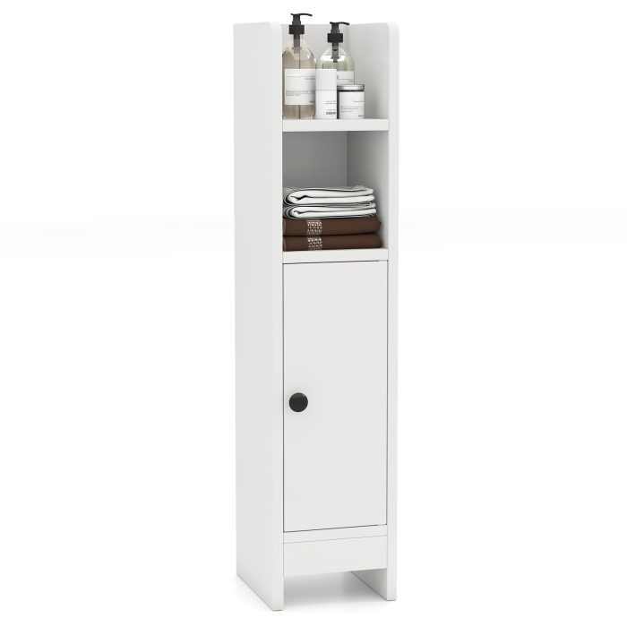 Giantex Slim Bathroom Cabinet with 3 Level Adjustable Shelf & Anti toppling Design - White - Image 1