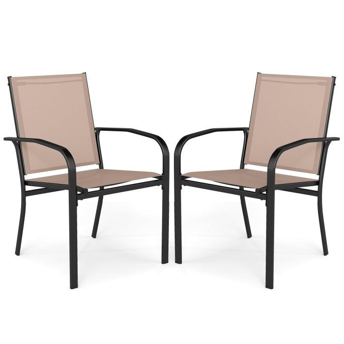 Giantex Stackable Patio Chairs with Breathable Backrest & Wide Seat - 1 Count (Pack of 2) - Image 1