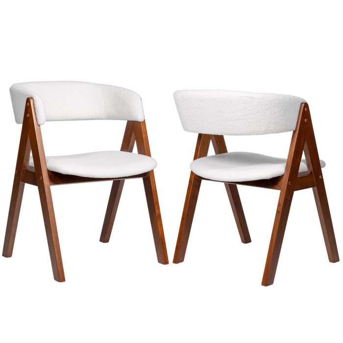 Giantex Wooden Dining Chairs Set of 2/4 Modern Sherpa Upholstered Kitchen Chair - 1 White+walnut - Image 1