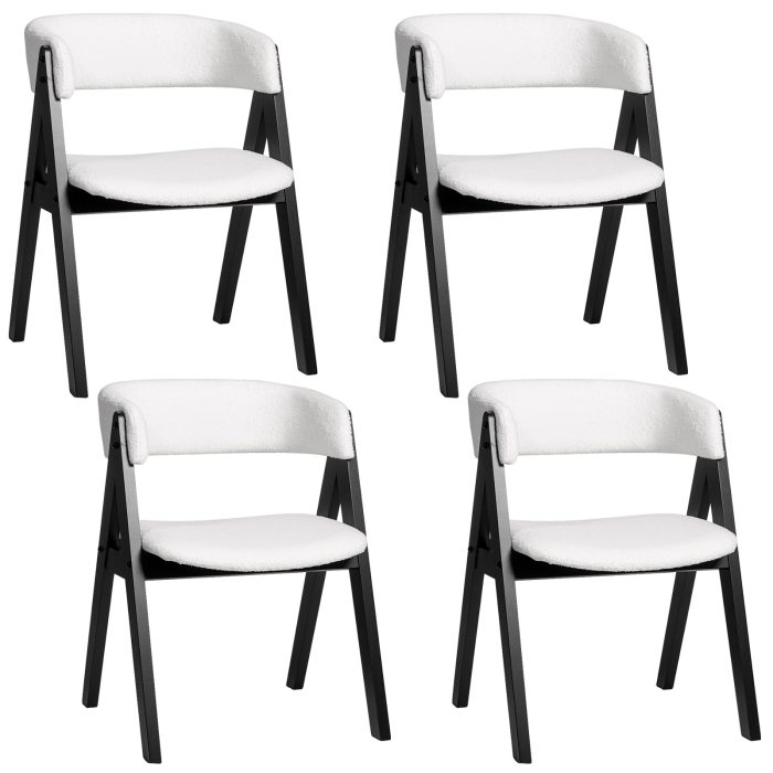 Giantex Wooden Dining Chairs Set of 2/4 Modern Sherpa Upholstered Kitchen Chair - 2 White+black - Image 1