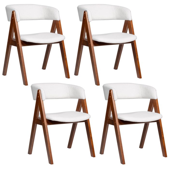 Giantex Wooden Dining Chairs Set of 2/4 Modern Sherpa Upholstered Kitchen Chair - 2 White+walnut - Image 1