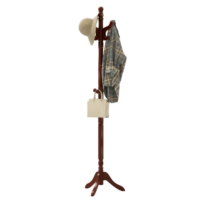 Giantex Solid Wood Coat Rack Freestanding Hall Tree with 3 Adjustable Heights and 11 Hooks - Reddish Brown - Image 1