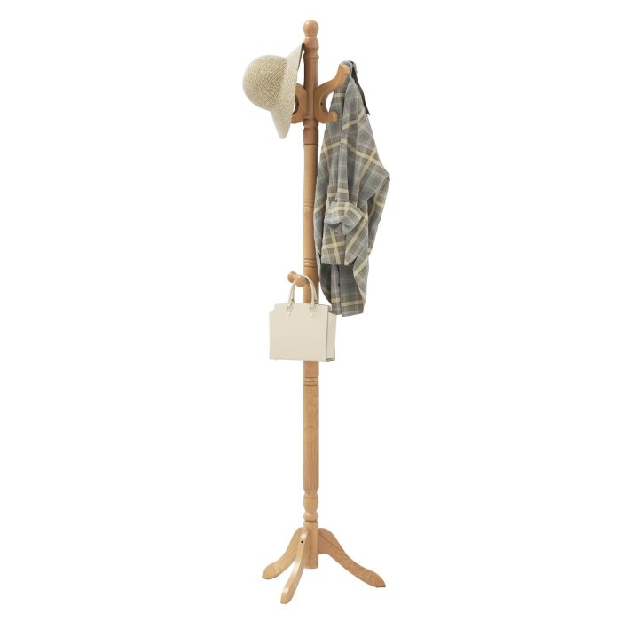 Giantex Solid Wood Coat Rack Freestanding Hall Tree with 3 Adjustable Heights and 11 Hooks - Natural - Image 1