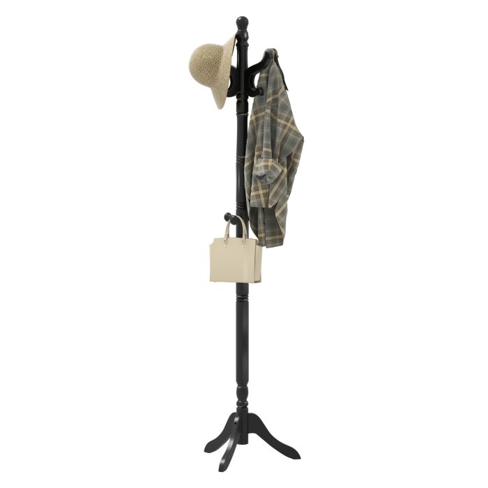 Giantex Solid Wood Coat Rack Freestanding Hall Tree with 3 Adjustable Heights and 11 Hooks - Black - Image 1