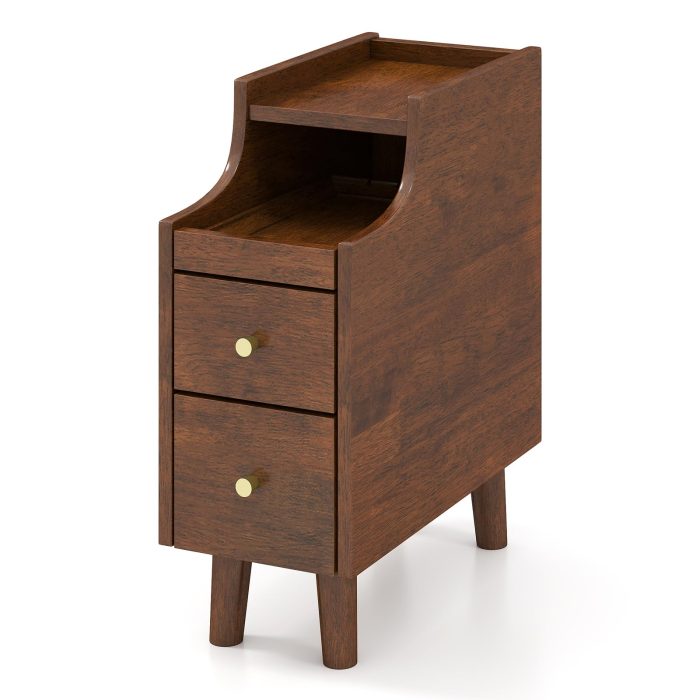 Giantex Narrow Nightstand with 2 Drawers for Small Spaces - 1 - Image 1