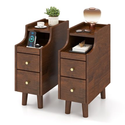 Giantex Narrow Nightstand with 2 Drawers for Small Spaces - 2