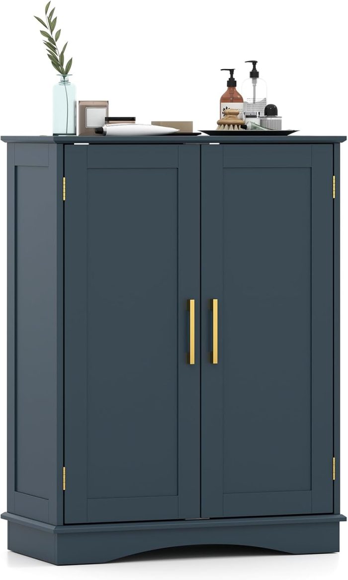 Giantex Bathroom Storage Cabinet Modern 31.5" Cupboard with Adjustable Shelves - Navy Blue - Image 1