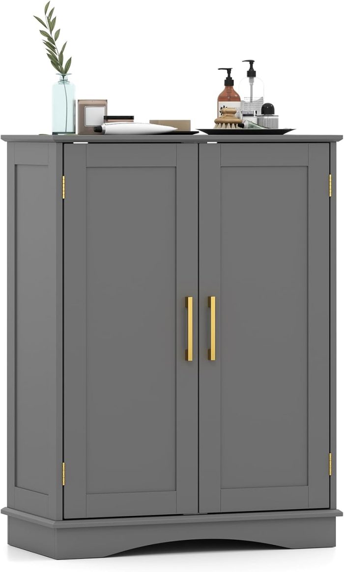 Giantex Bathroom Storage Cabinet Modern 31.5" Cupboard with Adjustable Shelves - Gray - Image 1