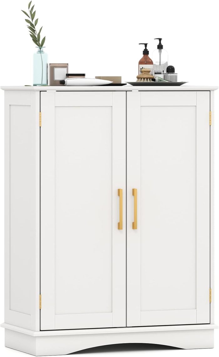 Giantex Bathroom Storage Cabinet Modern 31.5" Cupboard with Adjustable Shelves - White - Image 1