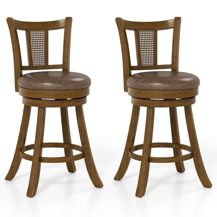 Giantex 25" Bar Stools Set Swivel Counter Height Bar Chairs with PE Rattan Back - 1 - Image 1