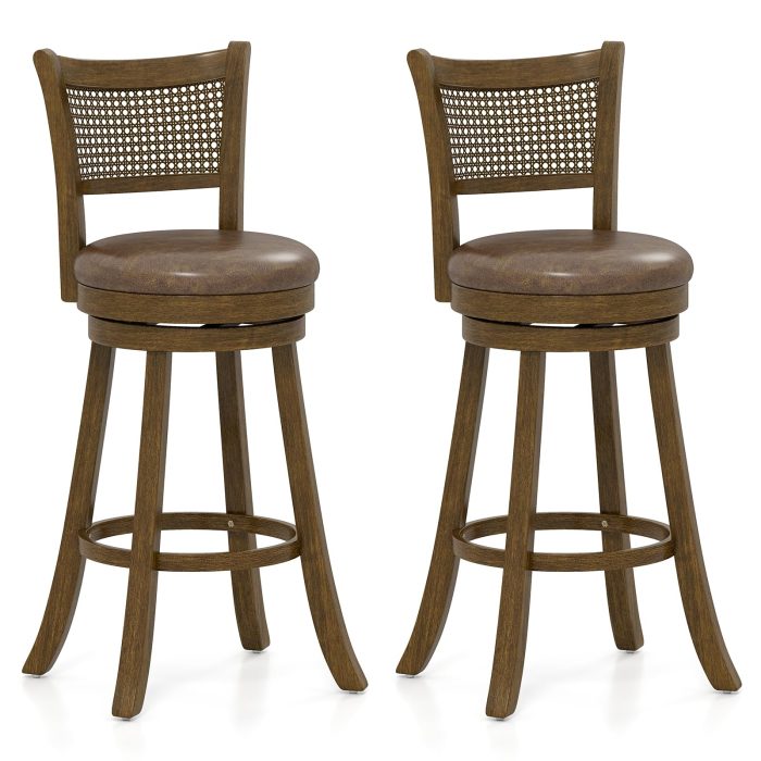 Giantex 30" Bar Height Bar Chairs with PE Rattan Backrest Upholstered Leathaire Barstools - 1 - Image 1