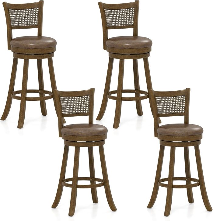 Giantex 30" Bar Height Bar Chairs with PE Rattan Backrest Upholstered Leathaire Barstools - 2 - Image 1