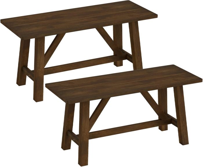 Giantex 38" Wooden Dining Bench Farmhouse Entryway Bench with Rubber Wood Frame - 2 - Image 1