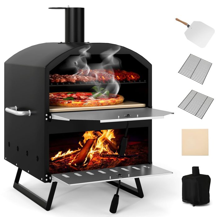 Giantex Wood Fired Outdoor Pizza Oven with 16-Inch Pizza Stone - Image 1