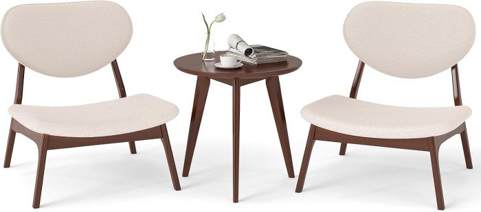 Giantex Lamb Velvet Fabric Upholstered Living Room Chairs with Side Table - Walnut & Beige - Image 1