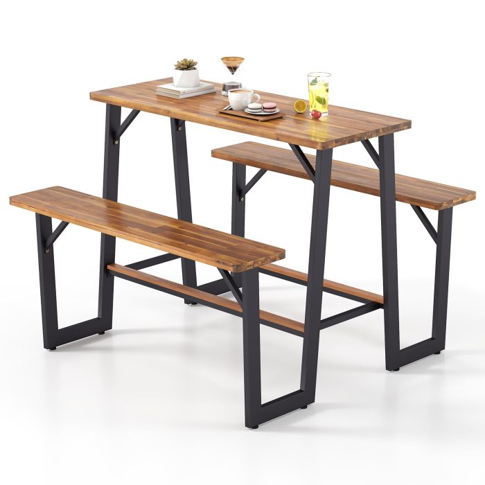 Giantex 4.5FT Picnic Table Bench Set for 4 Acacia Wood Outdoor Dining Table Set - Image 1