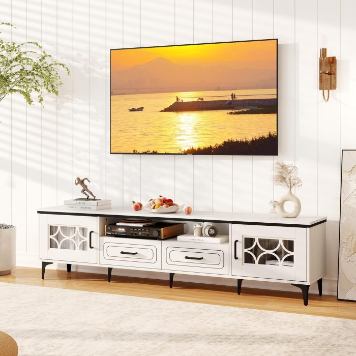Giantex Wood TV Stand for TVs up to 80" - Antique White - Image 1