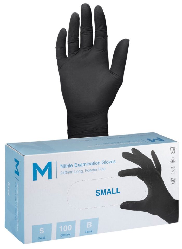 Disposable Black Nitrile Powder Free Gloves - 100 Pack - Image 1