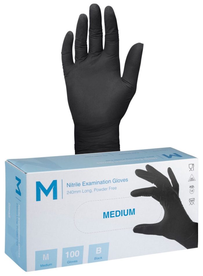 Disposable Black Nitrile Powder Free Gloves - 100 Pack - Image 1