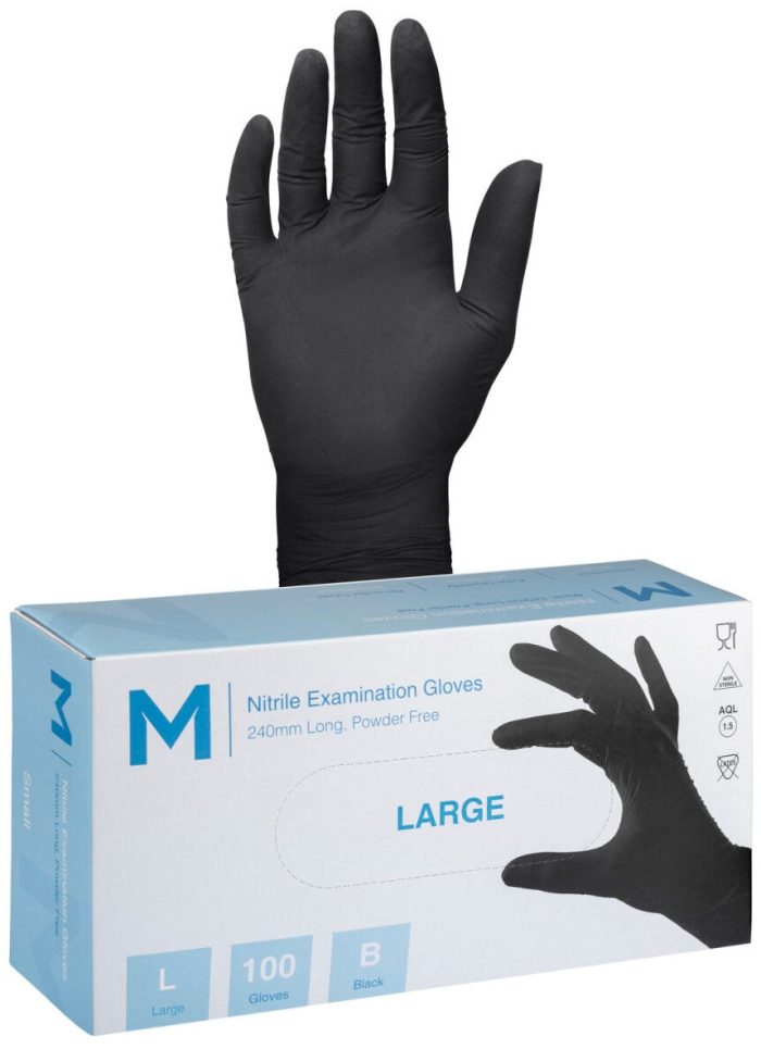 Disposable Black Nitrile Powder Free Gloves - 100 Pack - Image 1