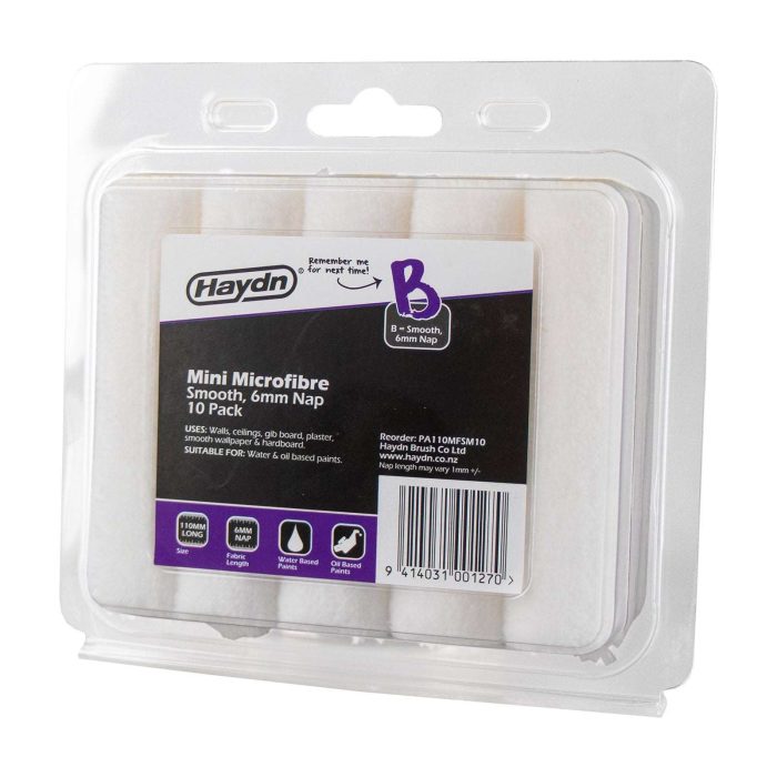 Haydn Smooth Finish Microfibre Mini Roller Sleeves 110mm x 6mm - Image 1
